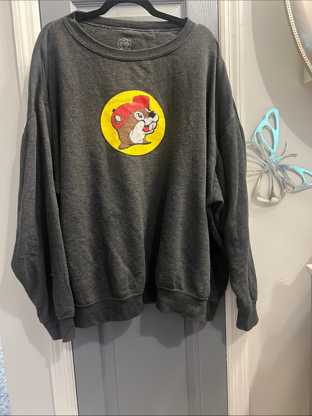 Men's Black Crewneck Sweater with Yellow & Red Graphic